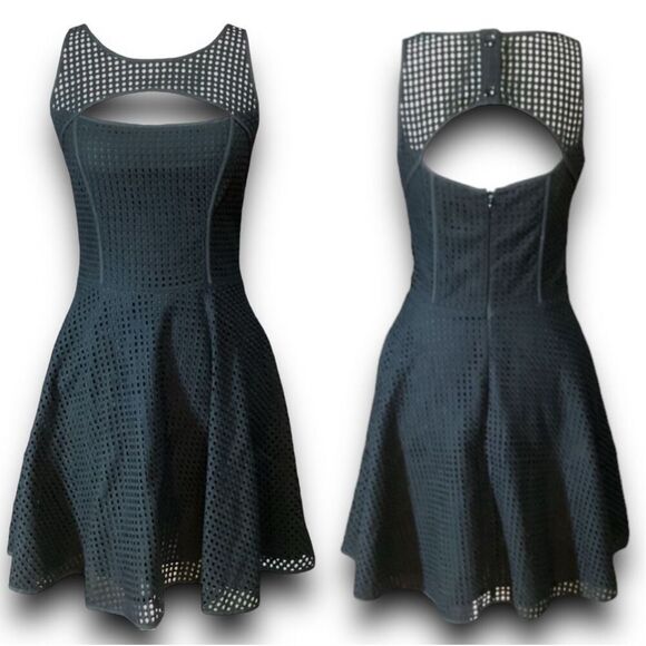 Guess Dresses & Skirts - Guess Los Angeles Mesh Macrame Jet Black Mixed Media Laser Cut Front & Back